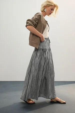 Next /White Gingham Drop Waist Maxi Skirt