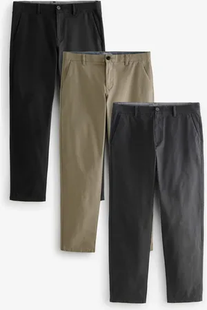 Next /Grey/Stone Straight Fit Stretch Chinos Trousers 3 Pack
