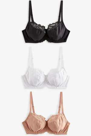 Next /White/Praline Nude 3 Pack DD+ Non Pad Wired Full Cup Microfibre Lace Bra