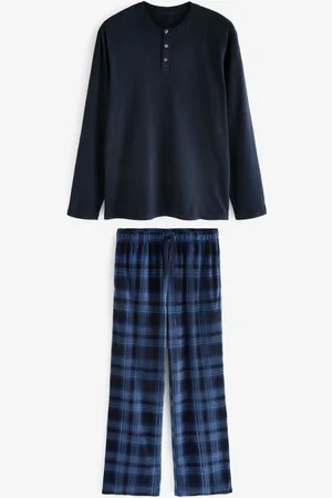 Next Blue Check Cosy Textured Long Sleeve Pyjama Set