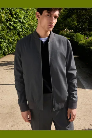 Next Charcoal Slim Fit Flannel Bomber Jacket