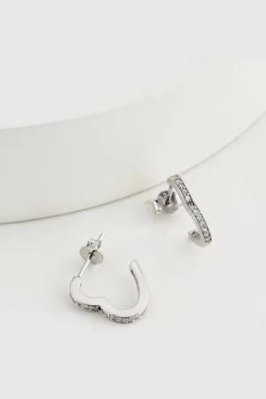 Next Sterling Pave Heart Hoop Earrings