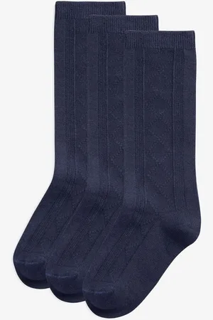Next Blue 3 Pack Cotton Rich Pointelle Knee High School Socks
