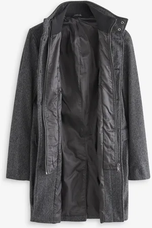 Next Charcoal Wool Blend Mock Gilet Herringbone Padded Coat