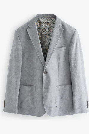 Next Chambray Slim Fit Textured Linen Blend Blazer