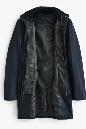 Next Blue Wool Blend Mock Gilet Herringbone Padded Coat
