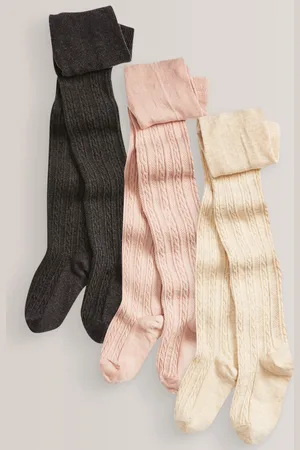 Next Charcoal /Pink/Cream 3 Pack Cotton Rich Cable Tights