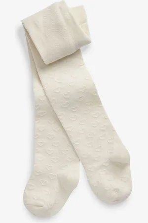 Next Ecru Cotton Rich Textured Heart Tights