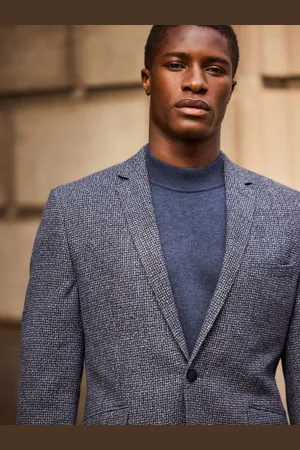 Next Blue Brushed Check Blazer With Wool