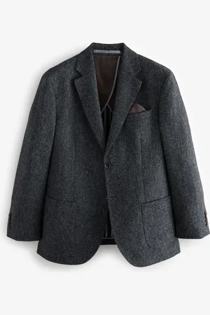 Next Charcoal Signature Moons British Wool Textured Blazer