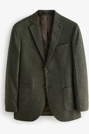 Next Khaki Regular Fit Wool Rich Herringbone Blazer