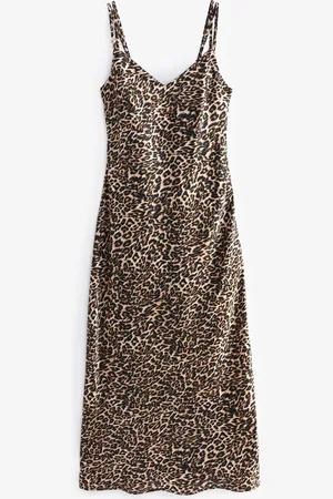 Next Leopard Print Satin Cami Midi Slip Dress