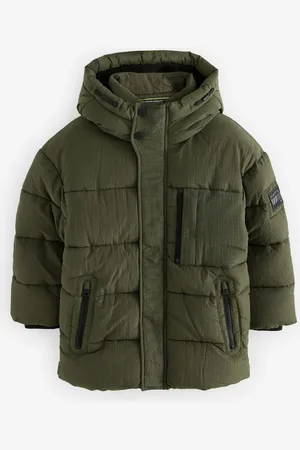 Next Khaki Utility Fleece Lined Hooded Padded Puffer Coat (3-16yrs)