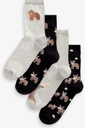 Next /Grey/White Hamish the Highland Cow Ankle Socks 4 Pack
