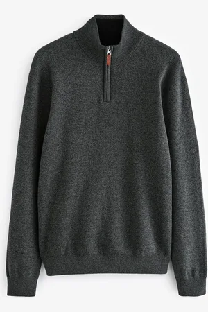 Next Charcoal Plain Regular Fit 100% Cotton Premium Quarter Zip Jumper