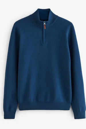 Next Cobalt Plain Regular Fit 100% Cotton Premium Quarter Zip Jumper