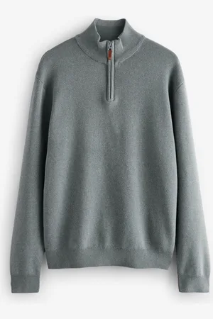 Next Slate Plain Regular Fit 100% Cotton Premium Quarter Zip Jumper