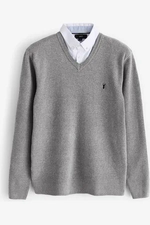 Next Charcoal Oxford V-Neck Regular Mock Shirt Jumper