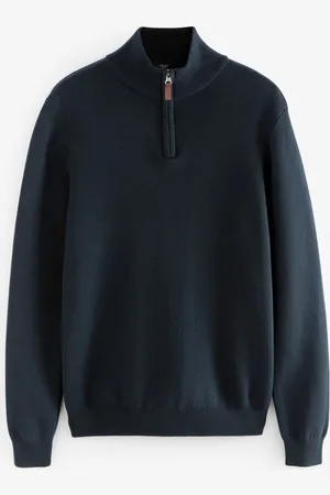 Next Blue Plain Regular Fit 100% Cotton Premium Quarter Zip Jumper