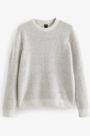 Next Ecru Crew Neck Regular Fit Chenille Texture Jumper