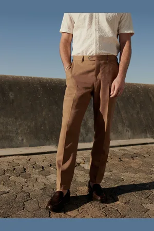 Next Rust Linen Blend Tailored Fit Suit Trousers