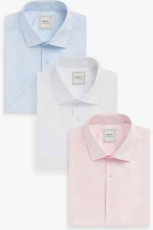 Next /Blue/Pink Slim Fit Easy Care Short Sleeve Smart Shirts 3 Pack