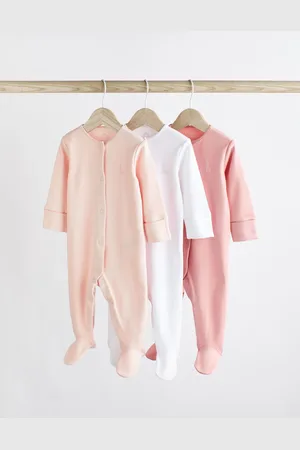Next Pink/ 3 Pack 100% Cotton Baby Sleepsuits (0-2yrs)