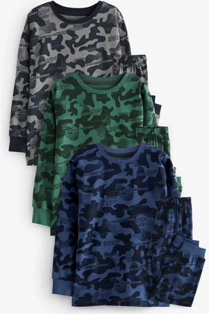 Next Grey/ /Green Camouflage 3 Pack Long Sleeve Pyjamas (3-16yrs)