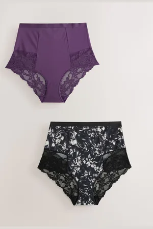 Next Purple/Floral Print Tummy Control Shaping Lace Back Brazilian Knickers 2 Pack