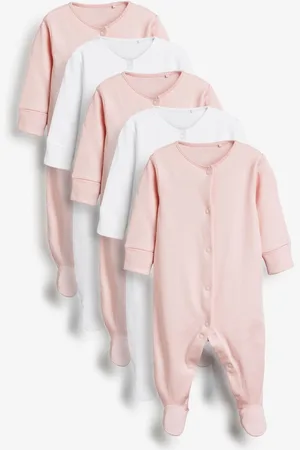 Next Pink/ 5 Pack 100% Cotton Baby Sleepsuits (0-2yrs)