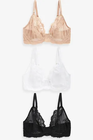 Next /White/Praline Nude Non Pad Plunge DD+ Lace Bras 3 Pack
