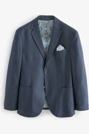 Next Blue Regular Fit Linen Blend Blazer