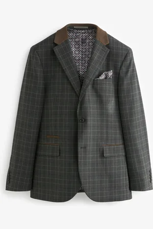 Next Charcoal Tailored Fit Trimmed Check Suit Jacket