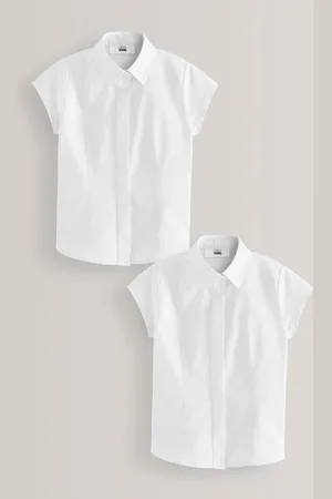 Next Fitted Cap Sleeve Cotton Rich Stretch Premium School Shirts 2 Pack (3-18yrs)