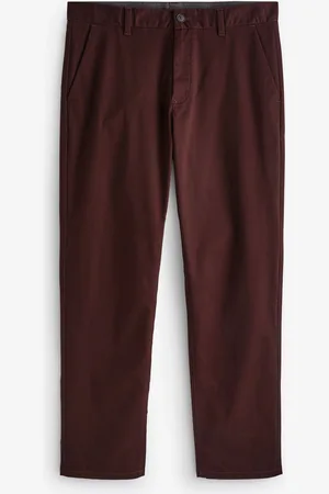 Next Burgundy Dark Straight Fit Stretch Chinos Trousers