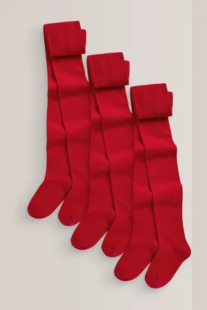 Next Red Regular Length 3 Pack Cotton Rich School Tights