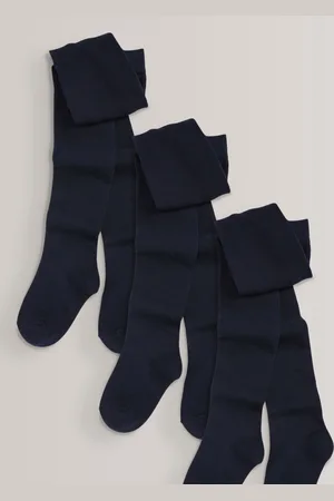 Next Blue Regular Length 3 Pack Cotton Rich School Tights