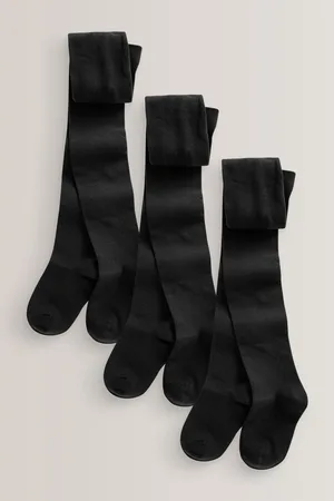 Next Regular Length 3 Pack Cotton Rich School Tights