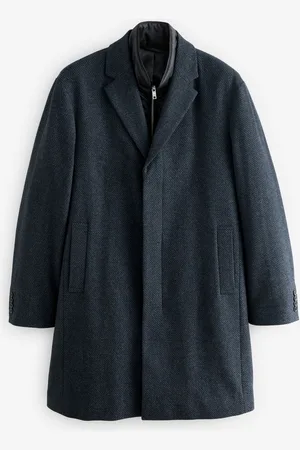 Next Blue Wool Blend Mock Gilet Smart Epsom Overcoat