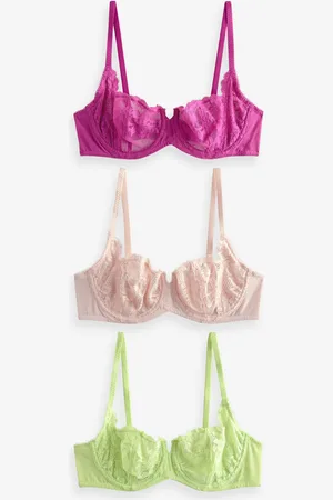 Next /Blush/Lime Non Pad Balcony Lace Bras 3 Pack A-E