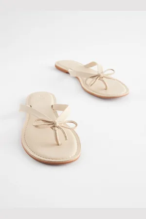 Next Bone Standard/Wide Fit Forever Comfort Bow Detail Leather Flip Flops