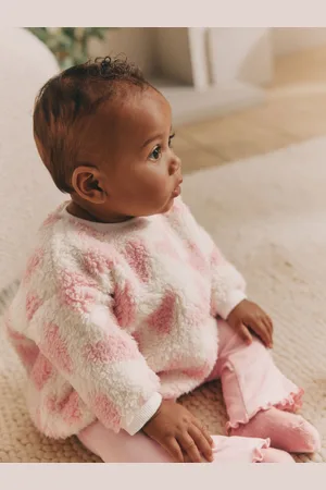 Next Pink/ Heart Baby Print Cosy Baby Fleece Jumper and Leggings 2 Piece Set