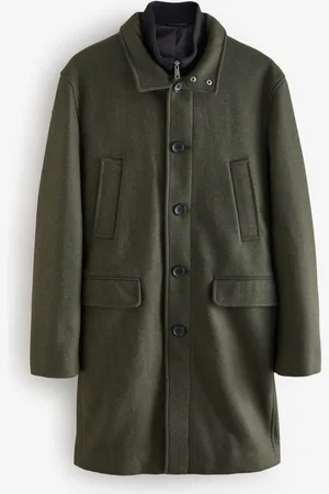 Next Khaki Wool Blend Mock Gilet Herringbone Padded Coat