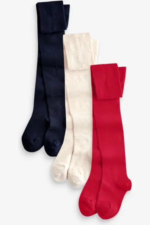 Next Red Blue and Cream 3 Pack Cotton Rich Tights