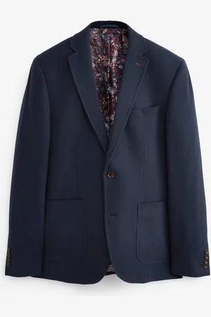 Next Blue Slim Fit Nova Fides Signature Herringbone Wool Blazer