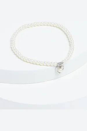 Next Sterling Heart Charm Pearl Effect Beaded Bracelet