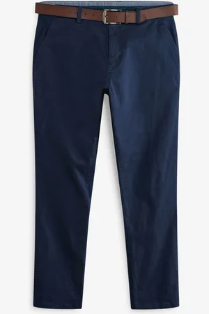 Next Blue Slim Fit Belted Soft Touch Chino Trousers