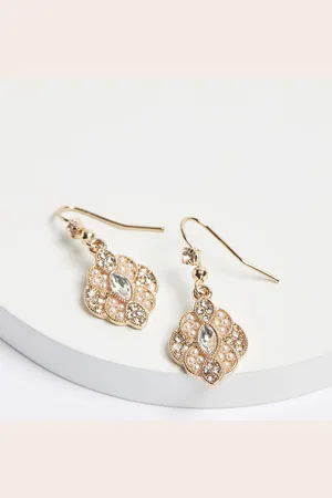 Next Tone Vintage Pearl And Sparkle Drop Earrings