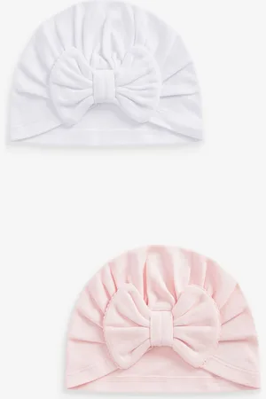 Next Pink/ Big Bow Baby Bow Turban 100% Cotton Hats 2 Pack (0mths-2yrs)