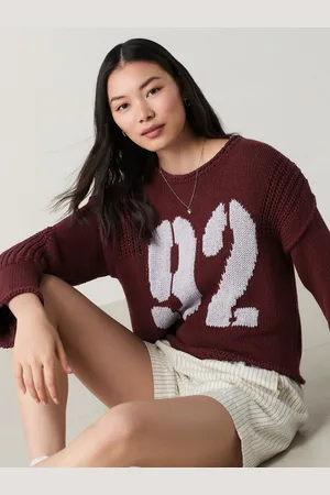 Next Burgundy Graphic Roll Edge Stitch Detail Knitted Jumper